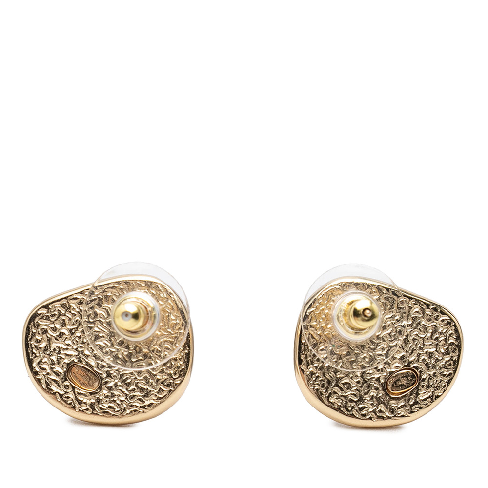 Pre-Loved Chanel CC Gold Plated Enamel Push Back Earrings - Picture 2 of 3